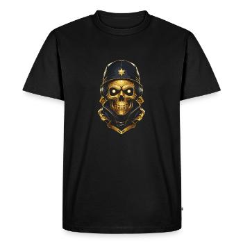 Crâne doré casque musique audio et casquette - T-shirt Premium bio Homme - noir - Devant - Nico (187cm)