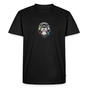 Monkey avec écouteurs DJ et lunettes de soleil - T-shirt Premium bio Homme - noir - Devant - Nico (187cm)