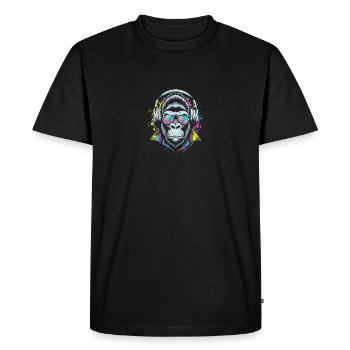 Monkey avec écouteurs DJ et lunettes de soleil - T-shirt Premium bio Homme - noir - Devant - Nico (187cm)