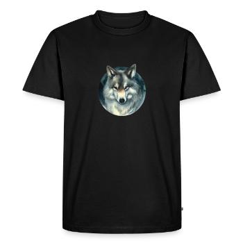 Illustration menaçante de chien sauvage renard dans un cercle de regards - T-shirt Premium bio Homme - noir - Devant - Nico (187cm)