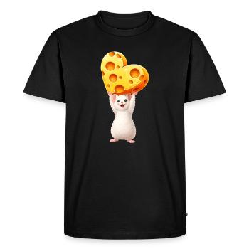Cute Mouse with Cheese Heart Illustration Animal Motif - Men's Premium Organic T-Shirt - black - Front - Nico (187cm)