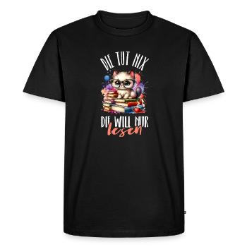 Elle ne fait rien, elle veut juste lire, c’est mon hobby - T-shirt Premium bio Homme - noir - Devant - Nico (187cm)