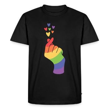 Gay Pride Rainbow Hand Symbol Heart CSD LGBTQ - Men's Premium Organic T-Shirt - black - Front - Nico (187cm)