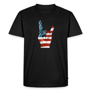 Drapeau américain sur une main Rock'n'Roll - T-shirt Premium bio Homme - noir - Devant - Nico (187cm)