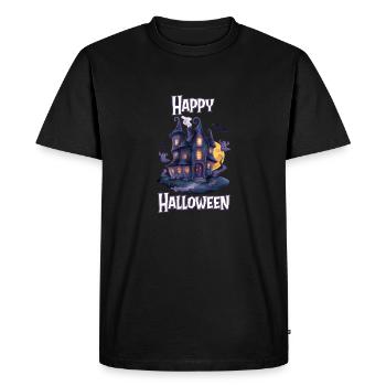 Halloween – Joyeux Halloween, maison hantée effrayante - T-shirt Premium bio Homme - noir - Devant - Nico (187cm)