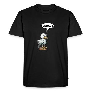 Seagull speech bubble Delulu - Men's Premium Organic T-Shirt - black - Front - Nico (187cm)