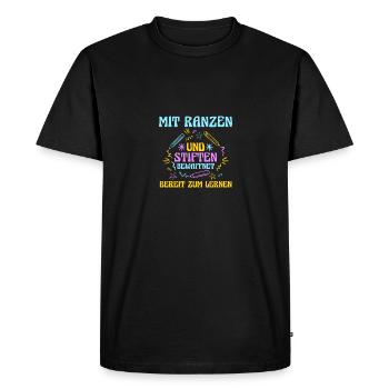 Kita quittant l'école, écolier Dino entrant à l'école - T-shirt Premium bio Homme - noir - Devant - Nico (187cm)
