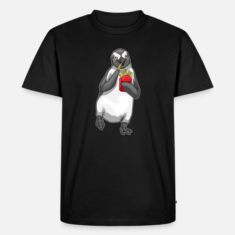 Pinguin Pommes frites - Männer Premium Bio T-Shirt - Schwarz
