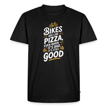 Vélo Pizza Citation Typographie Design - T-shirt Premium bio Homme - noir - Devant - Nico (187cm)