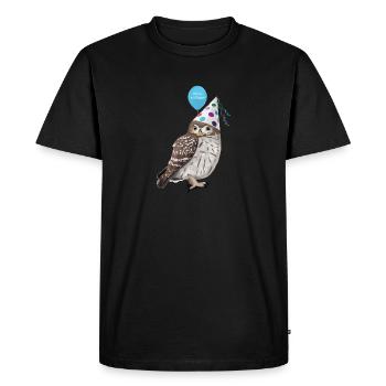Hibou fête l’anniversaire fête oiseau - T-shirt Premium bio Homme - noir - Devant - Nico (187cm)