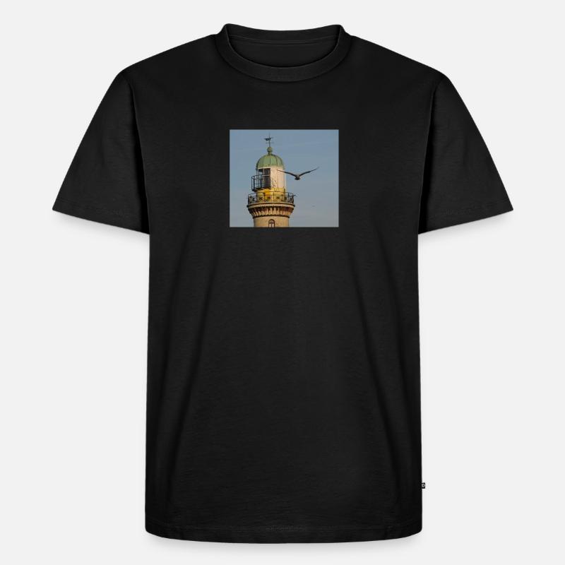 Warnemünder Leuchtturm - Männer Premium Bio T-Shirt - Schwarz