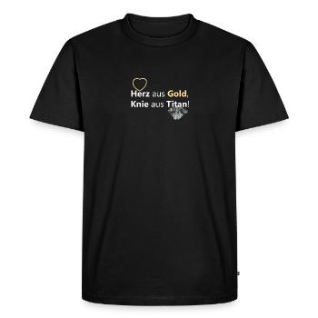 Knie-Operation, Titanknie, Herz Gold, Knie Titan - Männer Premium Bio T-Shirt - Schwarz - Vorne - Nico (187cm)