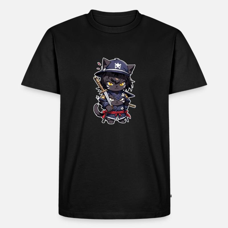 Ninja Katze - Samurai Kätzchen - Männer Premium Bio T-Shirt - Schwarz