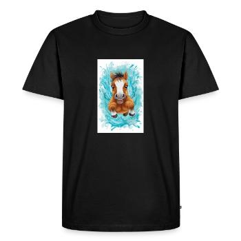 Small Floating Horse - Men's Premium Organic T-Shirt - black - Front - Nico (187cm)