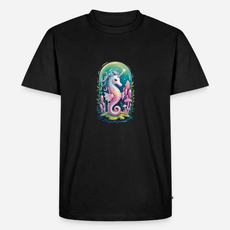 Seepferdchen-Einhorn: Magische Meereswelt - Männer Premium Bio T-Shirt - Schwarz