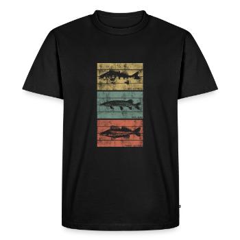 Poisson Poisson prédateur Pêche Perche brochet - T-shirt Premium bio Homme - noir - Devant - Nico (187cm)