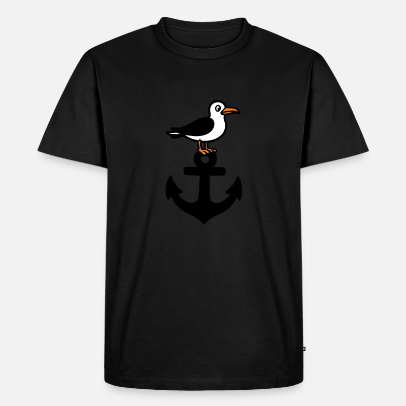 Anker Möwe Hafen - Männer Premium Bio T-Shirt - Schwarz