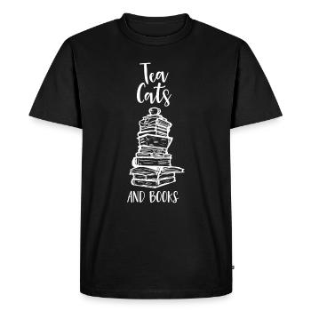 Tea, Cats And Books - Men's Premium Organic T-Shirt - black - Front - Nico (187cm)