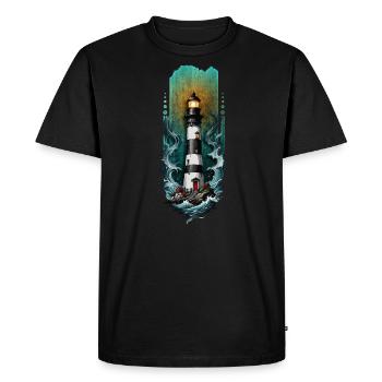 Guiding Light: Lighthouse Amidst the Sea Waves - Men's Premium Organic T-Shirt - black - Front - Nico (187cm)