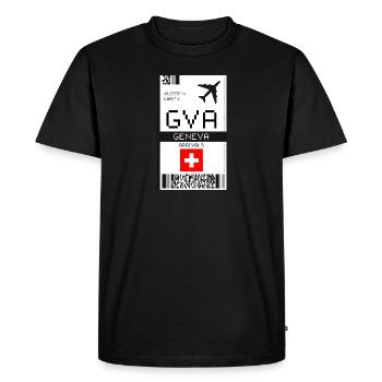 Carte d’embarquement à Genève, Suisse - Aéroport GVA - T-shirt Premium bio Homme - noir - Devant - Nico (187cm)