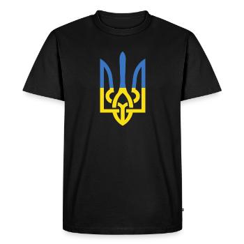 UKRAINE TRIDENT Drapeau Ukrainien Soutien Soutenir - T-shirt Premium bio Homme - noir - Devant - Nico (187cm)