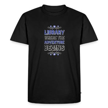 Adventure Begins At Your Library - Men's Premium Organic T-Shirt - black - Front - Nico (187cm)