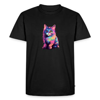 Chat coloré rêveur - T-shirt Premium bio Homme - noir - Devant - Nico (187cm)