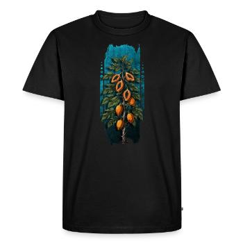 Tropical Bounty: Papaya Tree - Men's Premium Organic T-Shirt - black - Front - Nico (187cm)