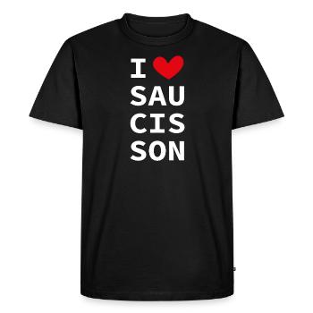 I love saucisson ! J'aime le saucisson ! - T-shirt Premium bio Homme - noir - Devant - Nico (187cm)