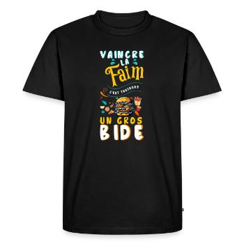 Vaincre la faim c'est toujours un gros bide - T-shirt Premium bio Homme - noir - Devant - Nico (187cm)
