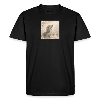 Motif rétro du crayon en fleurs de cerisier teckel - T-shirt Premium bio Homme - noir - Devant - Nico (187cm)