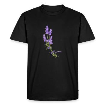 Lavande fleurs reliées avec un ruban pourpre - T-shirt Premium bio Homme - noir - Devant - Nico (187cm)