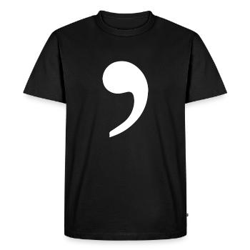 virgule blanc tendance idée cadeau ponctuation - T-shirt Premium bio Homme - noir - Devant - Nico (187cm)