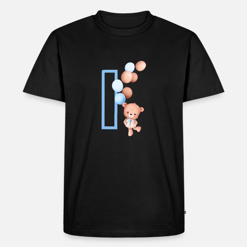 Blauer Buchstabe i Bär - Männer Premium Bio T-Shirt - Schwarz