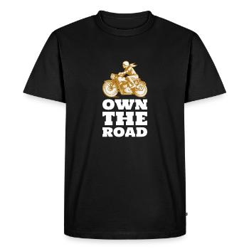 OWN THE ROAD Biker gift T-shirt - Men's Premium Organic T-Shirt - black - Front - Nico (187cm)