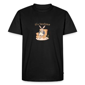 Rabbit Helene: Tea break in elegance - Men's Premium Organic T-Shirt - black - Front - Nico (187cm)