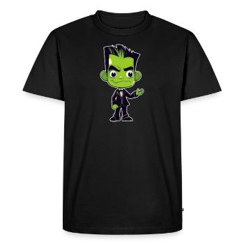 Cute green monster in elegant suit - Men's Premium Organic T-Shirt - black - Front - Nico (187cm)