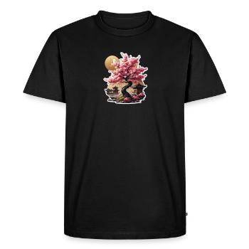 Cerisier avec des maisons japonaises. - T-shirt Premium bio Homme - noir - Devant - Nico (187cm)