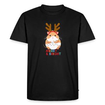 Noël - Hamster - Joyeux et lumineux - T-shirt Premium bio Homme - noir - Devant - Nico (187cm)