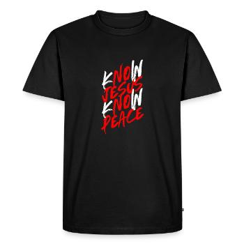 Connaître Jésus Connaître la paix - Vêtements chrétiens - T-shirt Premium bio Homme - noir - Devant - Nico (187cm)