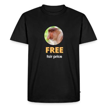 Free fair price | White text - Men's Premium Organic T-Shirt - black - Front - Nico (187cm)