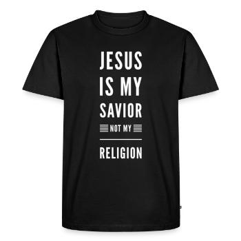 Jésus est mon Sauveur et non ma religion - T-shirt Premium bio Homme - noir - Devant - Nico (187cm)