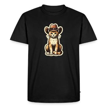 Cat with cowboy hat - Men's Premium Organic T-Shirt - black - Front - Nico (187cm)