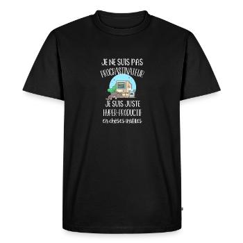 je ne suis pas procrastinateur - T-shirt Premium bio Homme - noir - Devant - Nico (187cm)