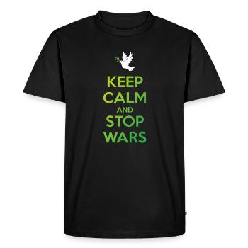Gardez votre calme et arrêtez les guerres - T-shirt Premium bio Homme - noir - Devant - Nico (187cm)