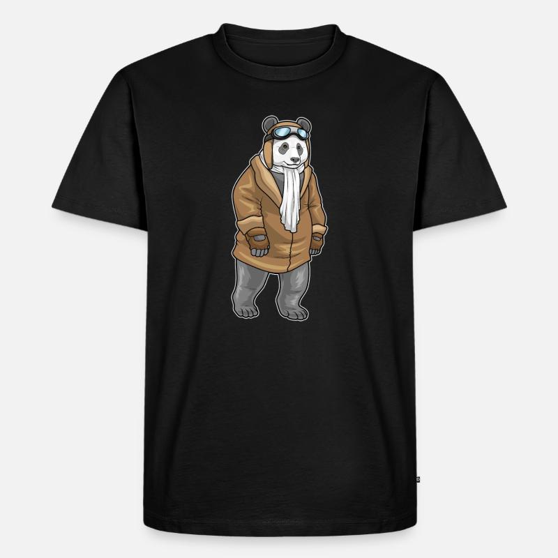 Panda Pilot Pilotenmütze - Männer Premium Bio T-Shirt - Schwarz