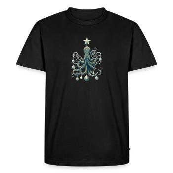 Poulpe de Noël avec décorations d’arbre - T-shirt Premium bio Homme - noir - Devant - Nico (187cm)