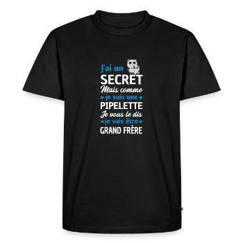 jai un secret / je vais être grand frère - T-shirt Premium bio Homme - noir - Devant - Nico (187cm)