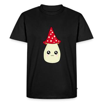 Kawaii champignon Toadstool mignon rouge avec visage - T-shirt Premium bio Homme - noir - Devant - Nico (187cm)