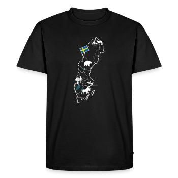 Carte de la Suède avec orignal et drapeau - T-shirt Premium bio Homme - noir - Devant - Nico (187cm)